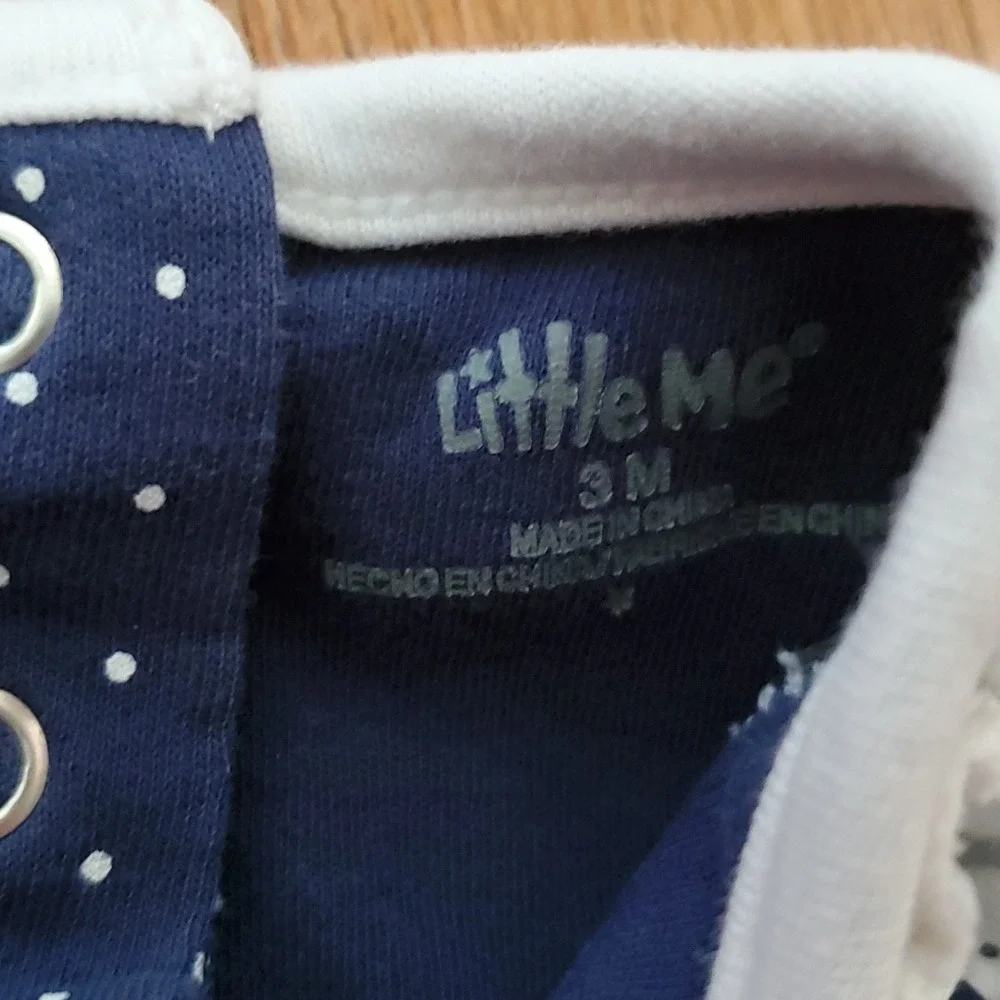 Carters Girl‎ Navy Whale Polka Dott Romper with Little Me Pink Ever After Romper